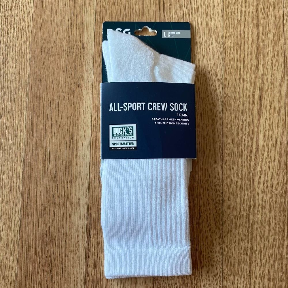 2/$15 🌸 Dick's Sporting Goods All-Sport Crew Sock White Large (8-13)